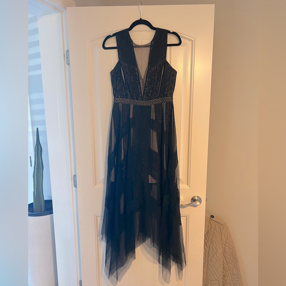 BCBG Andi Handkerchief Dress in Black, size 6